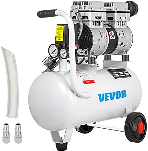VEVOR Compresseur d'air Silencieux sans Huile 5,5 Gallons 25 L Compresseur Silencieux 750W 1HP Compresseur Horizontal 165 L/min Outil d’Atelier pour Réparations Domiciliaires, Gonflage de Pneus