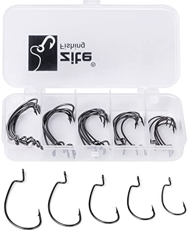 Zite Juego de anzuelos Fishing Offset – 50 unidades #2-3/0 – Anzuelos de goma para cebos Jigs, cebos de criatura, peces de goma y más pesca en caja