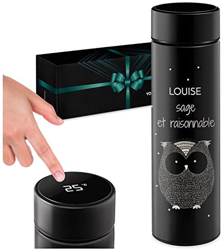 Maverton Mug Isotherme avec gravure - Gourde isotherme 450 ml - Tasse avec afficheur à LED - Cadeau anniversaire femme - Mug à personnaliser - Hibou