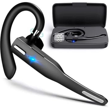 NK Auricular Inalámbrico Manos Libres Bluetooth V5.1 con Micrófono y Cancelación de Ruido, 24 Horas de Conversación, Conexión de Dos Dispositivos para iPhone, Android y PC - Incluye Caja de Carga