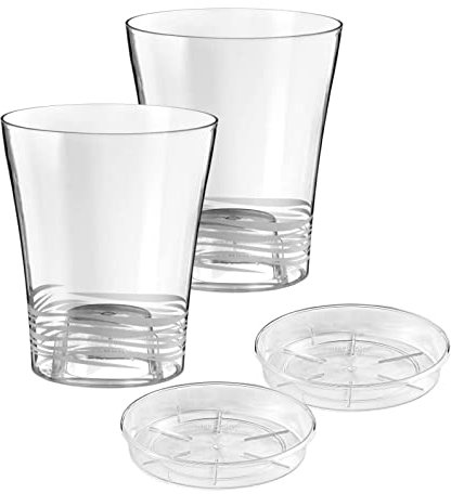 ECOMACETAS FLOWERPOT STORE Maceta Orquidea, de Plástico Transparente. con Escalón Interior y Base Agujereable. Plato Incluido. (2, 16_cm)