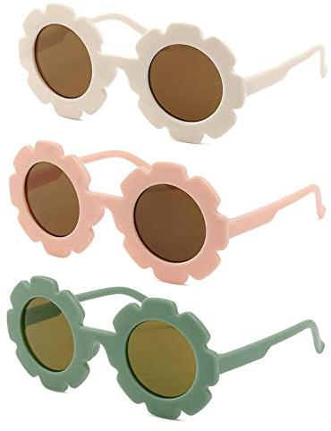 MUNSKT enfants lunettes de soleil en forme de fleur lot de 3, cadre flexible mignon lunettes rondes Protection UV 400, Bébé fille garçon cadeau pour jeune enfant outside dress up