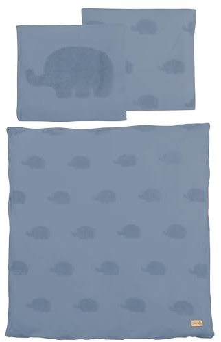 roba Bettwäsche für Babys, 2-teilig, Bettbezug 80 x 80 cm + Kissenbezug 40 x 35 cm, Oeko-Tex® und GOTS Zertifiziert, Mondblau