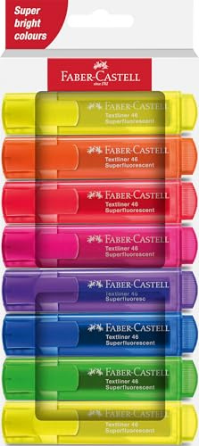 FABER-CASTELL 254648 - Highlighter set 46, ask om 8, neonfärger, med hållbar kilspets, linjebredd 1-5 mm, påfyllningsbar
