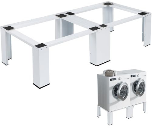 Stabiler Doppel Waschmaschinen Untergestell | Max. 2x 150KG | 126x54cm | Aus Hochwertigem Stahl | 2-Fach Waschmaschinen-Sockel für Waschmaschine und Trockner Unterschrank Podest Erhöhung Unterbau