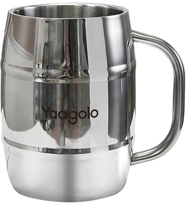 Yaagolo Insulated Beer Stein, 32oz Stainless Steel Double Walled Beer Mug Giant Bar Drinkware Metal Beer Cup with Big Grip Handle (32oz 1pack)