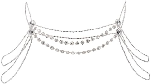 NICENEEDED Cadena de Hombro con Diamantes de Imitación, Cadena para Cuerpo con Borlas de Cristal En Capas, Joyería Plateada Sexy del Cuerpo de la Cadena del Brazo del Hombro de la Aleta de Bkini