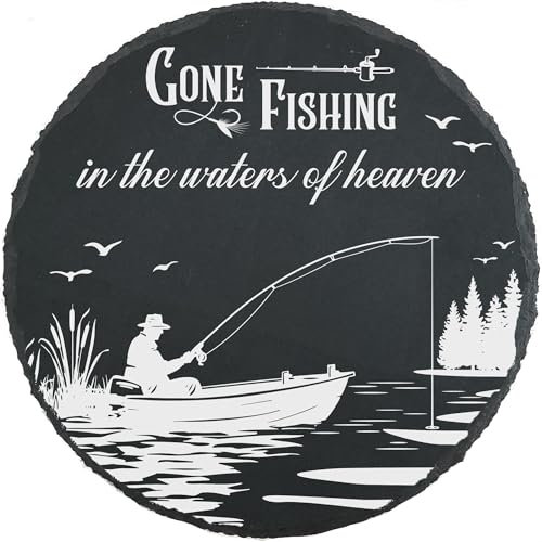 Gedenkstein zum Angeln, Gedenkstein, Schiefer, Gedenkstätte, Garten, Trittsteine, Geschenke für den Verlust des geliebten Menschen, Sympathie, Verlust von Vater, Opa, Ehemann, Bruder, Angler,