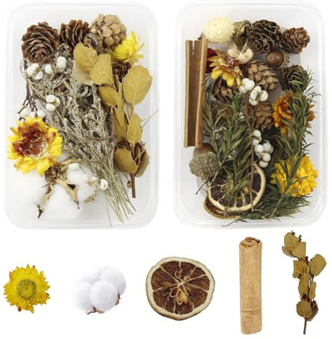 2 Cajas de Adornos Navideños Coronas Navideñas Canela en Rama Rodajas de Limón Seco Capoc y Piñas Bellotas para Decorar el Arbol de Navidad y la Corona de Adviento