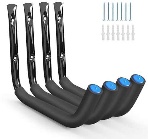 Fenghome 4 Stück Wandhaken, Strapazierfähige Garagen-Leiterhaken mit Polsterung, Schwerlasthaken Garagen-Aufbewahrungshaken für Kajaks Leiter Fahrrad Stuhl, für bis zu 45 kg - Schwarz