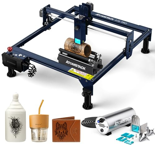 ATOMSTACK A10 PRO 10 W lasergravyrmaskin, lasersnitt, CNC, lasersnitt, 50 W, laserfokus 0,08 mm med R3 360° rotray-skoter, multifunktionsrulle F30 30 L/min Air Assist