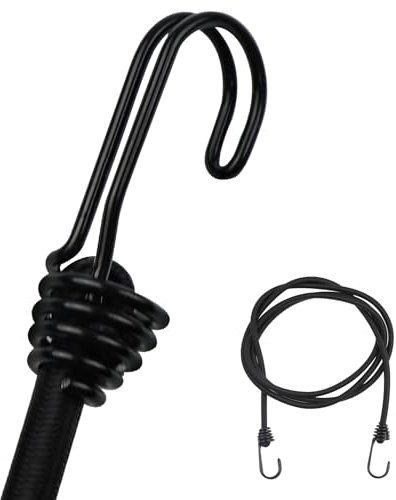 DRERIO Bungee Cord with Double-row Hook 2m Heavy Duty Bungee Straps, Luggage Tie Downs Black Elastic Rope with Metal Hooks, Long Sizes Bundy Cord for Motorcycle Car Caravan Trunks Locking
