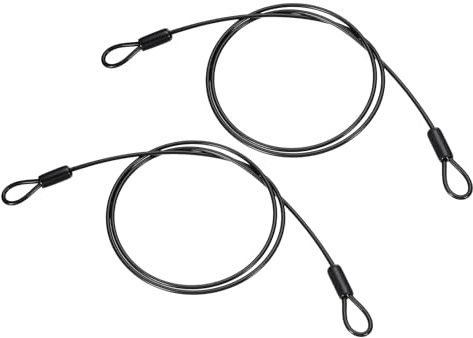 PATIKIL 1/8 Dia Vinyl Coated Stainless Steel Cable with Loops, 2 Pcs 3.3ft (40) Flexible Wire Rope Security Chain Lanyard Lock for Outdoor Stage Lighting Luggage Lock, Black