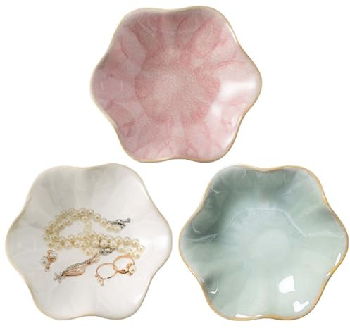Lot de 3 bols à bijoux en céramique : en forme de fleur, assiette à bijoux, table de coiffeuse, petit bol à bijoux, plateau à bijoux, décoration de salle esthétique, organisateur pour chambre à