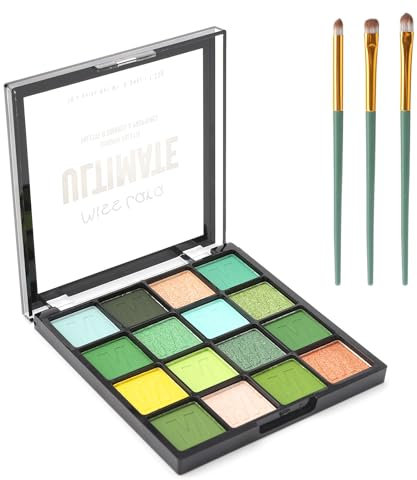 APOMOONS palette ombretti 16 colori, ombretto glitter occhi con 3 pennelli per ombretto verde trucco glitterato, eyeshadow palette trucco occhi per donne ragazze