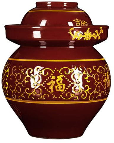 BCJMKDX Vaso di fermentazione. Grande Ceramica con coperchi, Terracotta Tradizionale Cinese in Porcellana, Terracotta for fermentazione in Ceramica con Coperchio a Tenuta d'Acqua(6kg)