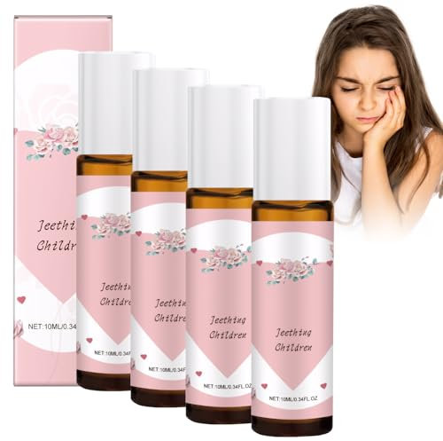 4 Zahnungsrolle Baby,Zahnen Natürliche Schmerzlinderungsrolle,Teething Roller Baby,Milde Inhaltsstoffe,Nicht Reizend,Kugeldesign,Tragbar und Einfach zu Verwenden,Lindert Zahnungsbeschwerden (10 Ml)