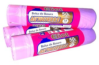 Bolsas de basura 50L autocierre - Pack 3 rollos (45 bolsas) Tricapa Extra Resistentes, perfumadas y anti-goteo 70x80 cm Para cubo doméstico, comunidad cocina o extreriores. (AE-50L)