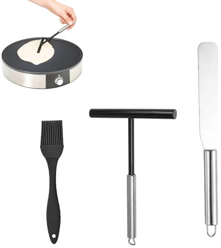 3PCS Distributeurs à Crêpes Inox,Répartiteur de Pâte à Crêpes en Forme de T,Spatule Crepe,Brosse à Huile,Accessoires pour Crêpes pour Cuisine,Crêpe,pour Cuisiner à la Maison Faire des Crêpes des Gaufr