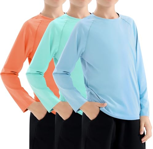 Rashguard pour Garçons -3 Pièces Maillot de Bain à Manche Longue Anti-UV, UPF50+ Costumes de Bain pour Enfants à Séchage Rapide Orange/Menthe/Bleu Clair (M/10-12)
