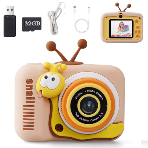 Voniobuy Macchina Fotografica per Bambini, Fotocamera Digitale 1080P con Schermo IPS 2.0, 44 Cornici Magiche e 5 Giochi Educativi - Regalo Perfetto per Ragazze e Ragazzi 3-12 Anni, Lumaca