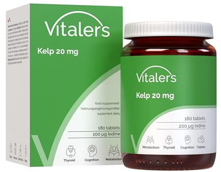 Vitaler's Kelp 20 mg - 180 comprimés, végétalien, 6 mois de supplémentation, sans conservateurs, composition pure