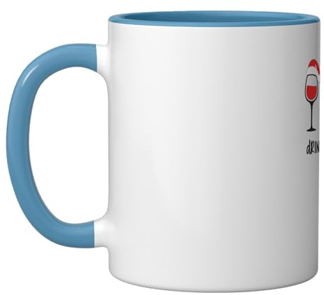 Drink Drank Drunk Funny Christmas Wine Mulled Wine Xmas Ceramic Mug, Blue/White