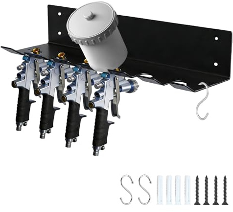 Mibcocny Wall Mount Spray Gun Holder with Extra 2 Storage Hooks, Black