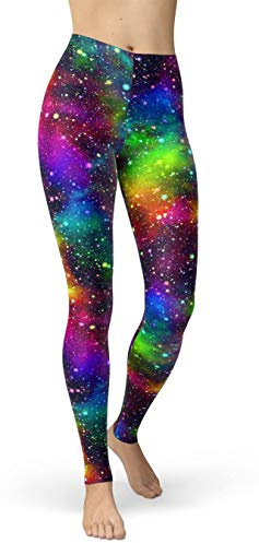 sissycos Women's Galaxy Printed 80s Leggings Buttery Soft Stretchy Pants (Small-Large, Rainbow Galaxy)