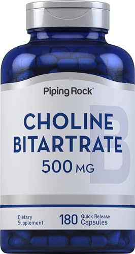 Piping Rock Choline Bitartrate 500mg | 180 Capsules | Non-GMO, Gluten Free Supplement