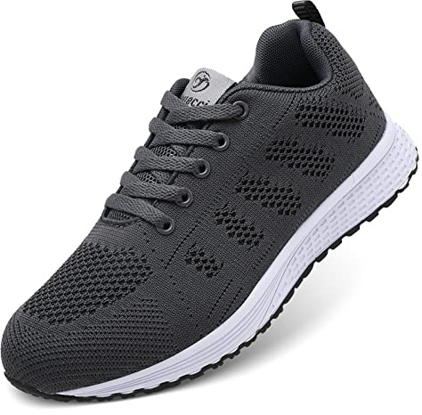 Kvinnor träningsskor snörning mode sneakers andningsbara fitness sportskor atletiska löparskor, A08 Mörkgrå, 39 EU