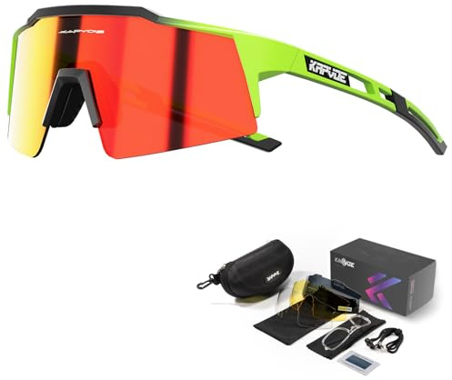 KAPVOE Polarizzati Occhiali Da Ciclismo Con 4 Lenti Intercambiabili TR90 Sport Occhiali Da Sole Donne Uomini Corsa Mtb Bicicletta Accessori 09 Rosso Verde