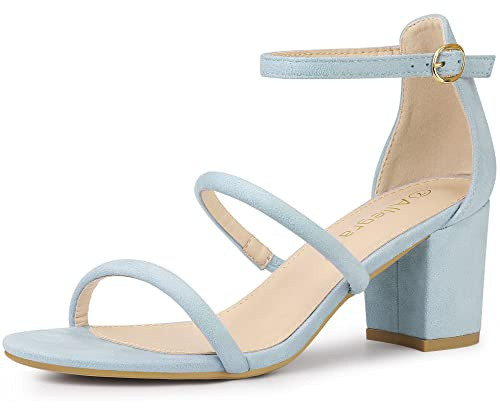 Allegra K Women's Open Toe Strappy Sky Blue Chunky Heels Sandals 8 M US