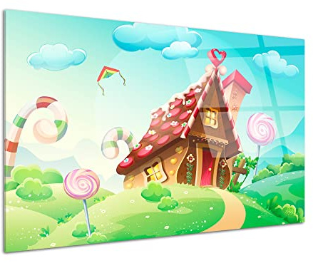 DECLINA – Tableau Mural Maison En Sucrerie – Décoration Murale Enfant Univers Marin Éducatif – Impression HD Sur Verre Acrylique – Fabriqué En France