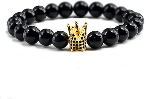 Svart magisk pärlstav naturlig lavasten herr dam armband charm krona armband drottning och kung armband för par smycken naturlig matt pärlstav lavasten svart magi män kvinnor armband krona armband drottning och kung armband för par smycken, stil 5