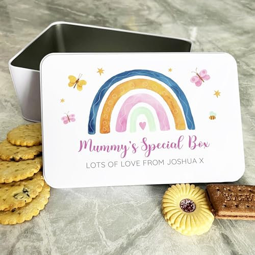 Personalised Mummy's Special Box Rainbow Cute Biscuit Sweets Cake Treat Tin Personalised Gift | Custom Gift | Personalized Tin | Cake, Biscuit & Treat Tins | Gift For Her | Gift For Him