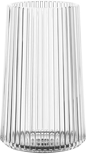 MARTAGE Clear Glass Vase for Flower, Flower Vase for Bouquet, Modern Glass Vases, Ribbed Vases for Living Room, Bedroom, Dining Table, Office, Wedding, Centerpieces, 8 Inches