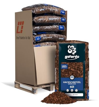 GALAMIO Holzhackschnitzel Braun Hackschnitzel Mulch Natur Wald Kiefer Pinus Sylvestris Garten Dekor Holz Häcksel Grob 5-60mm 60l x 13 Sack 780l / 1 Palette Paligo