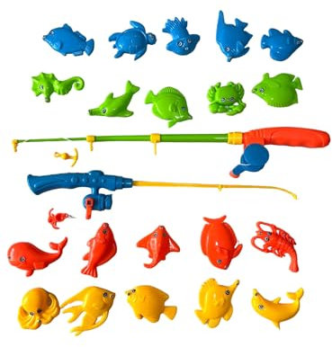 SDMAX Magnetic Fishing Game Toy with Fishing Rod, Different Colorful Fishes, Plastic, Outdoor Fun Toy, Educational Toy, Ideal for Kids above 3 Years, 20 PCS