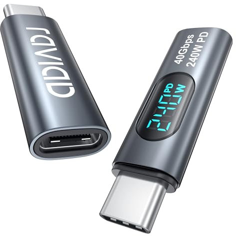 RAVIAD 240W USB C auf USB C Adapter [2Stück] 40Gbps Adapter USBC mit LED Display, OTG Adapter Typ C Output Power 48V/5A für iPhone15/15 Pro/15 Pro MAX, Galaxy S23/S22, MacBook und andere USBC Geräte