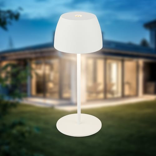 B.K.Licht - Mini lampada da tavolo a LED senza fili IP44 con touch, dimmerabile in continuo, batteria ricaricabile e sorgente luminosa intercambiabile, lampada da comodino, 8x20 cm (LxA), bianco