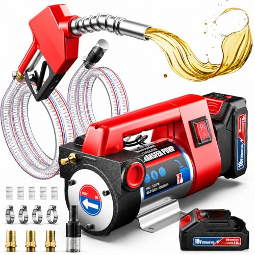 Mxmoonant Kit de Bomba Eléctrica de Transferencia de Diesel, Inalámbrica, Autocebante, 50L/Min, 260W, 4Kg, con 2X 2000mAH Batería de Litio, Boquilla de combustible, manguera, para Diesel, Keroseno