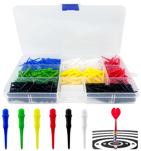 TAGOQUEN Plastic Dart Tips,280 Pcs Dart Tip Replacement Tips, 2BA Standard Thread,Soft Dart Tips,Premium Replacement Dart Accessory with Plastic Box (Black White Yellow Red Blue Green)