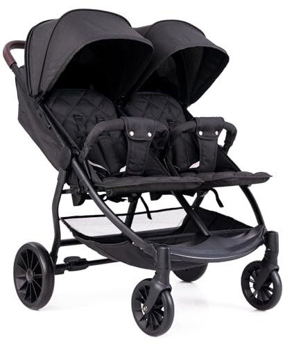 DREAMADE Geschwisterwagen, Doppelkinderwagen für 2 Kinder, Zwillingswagen Faltbar, Buggy mit Doppelsitz, Kinderwagen (Schwarz)