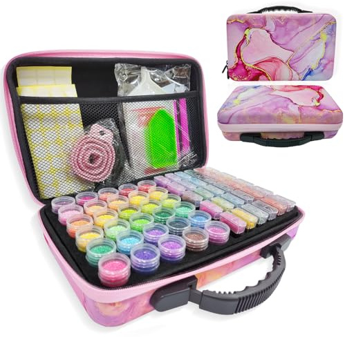 60 Slots Diamond Painting Kit, Organizer Accessori, Vasetti Rotondi Contenitore Trasparente per immagazzinare Pietre, Perline e Kit di Strumenti per Il Fai-da-Te