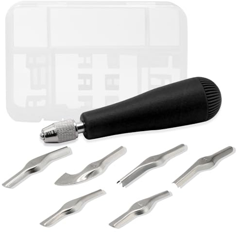 Luomorgo Linocut Carving Kit - Linoleum Cutter Tools with 6 Blades for Block Printing, Stamp Carving, DIY Sculpture (Black)