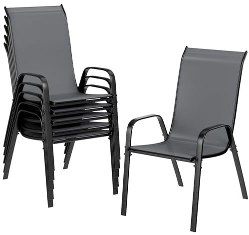LIFERUN Chaises de jardin, chaise empilable, camping, chaise à dossier haut empilable, chaise de terrasse, textile, cadre en acier pour jardins, cours intérieures, balcons, restaurants 150 kg