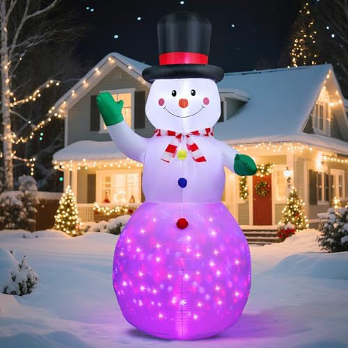 Decoración Exterior – Muñeco de Nieve Inflable 6FT/183 cm con Luces LED Que Cambian de Colores – Muñeco Hinchable para Jardín, Patio y Entrada – Figuras de Exterior con Luces
