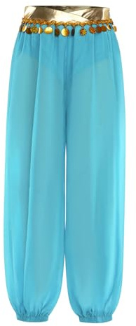 Miutii Mädchen Bauchtanz Hose Haremshose Metallic Chiffon Pumphose Tribal Arabische Hose Bauchtänzerin Indische Tanzhose Türkis 146-152