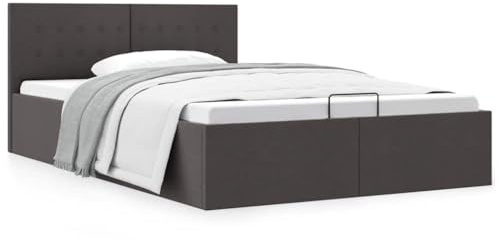 Teenpull Hydraulisk förvaringssäng, mörkgrå, tyg, 140 x 200 cm, robust MDF, gasfjädermekanism, modern sovrumsmöbler